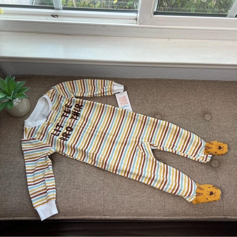 NWTCat And Jack Footed Pajamas Boys Little Brother Spell &  White Green Dinosaur